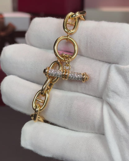 14k Yellow Gold Diamond Scroll Toggle Clasp Bracelet