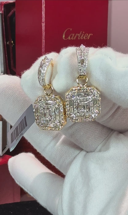 Double Halo Diamond 14k Yellow Gold Earrings