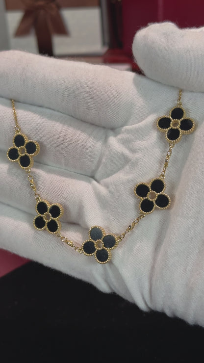 Van Cleef Inspired 14k Yellow Gold Black Onyx Four Pedals Bracelet