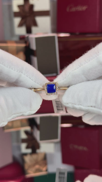 Color Stone Halo Diamond 14k Yellow Gold Bangle