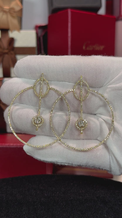 Geometric Circle Diamond 14k Yellow Gold Earrings