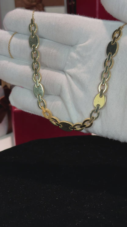 Blue Enamel Link Design 14k Yellow Gold Necklace
