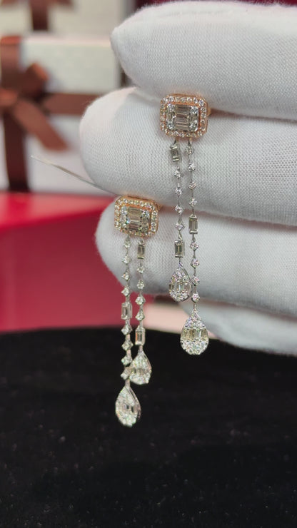 Dangling Raindrops 14k Rose Gold Diamond Earrings