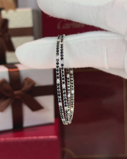 Color Stone and Diamond Hoop 14k White Gold Earrings (Red)