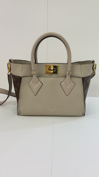 LOUIS VUITTON On My Side PM Tote Bag, Greige, Calf Leather, Gold Hardware