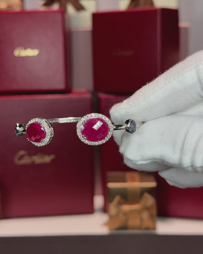 14k White Gold Ruby Halo Open Cuff Bangle