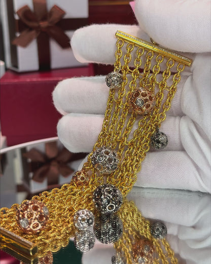 Multi-layered Chain and Balls 14k Yellow Gold Bracelet