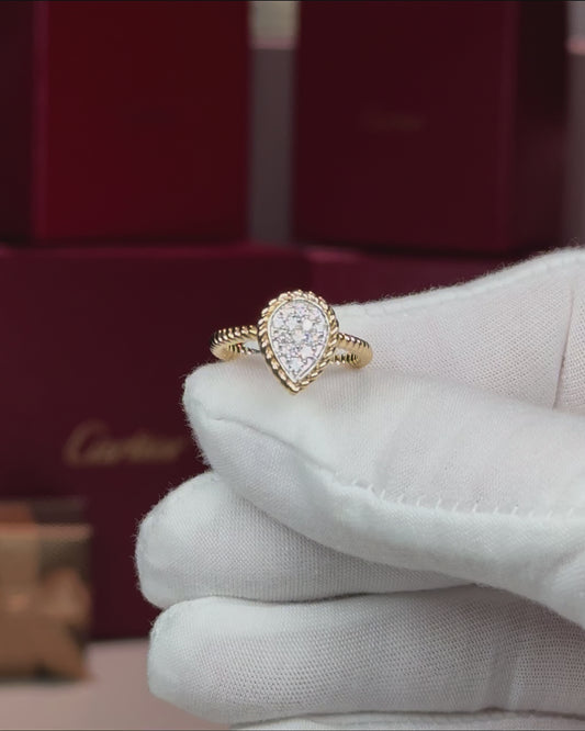 14k Yellow Gold Raindrop Cluster Rope Shank Ring