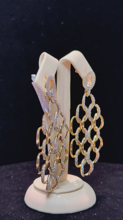 Chain Design Diamond 14k Yellow Gold Earrings