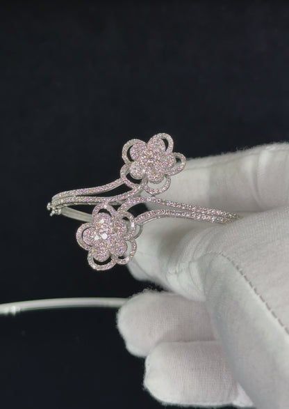 Double Flower 14k White Gold Diamond Bracelet