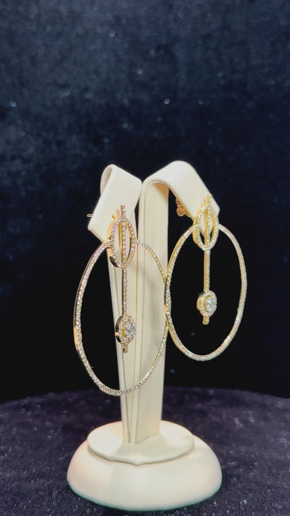 Geometric Circle Diamond 14k Yellow Gold Earrings
