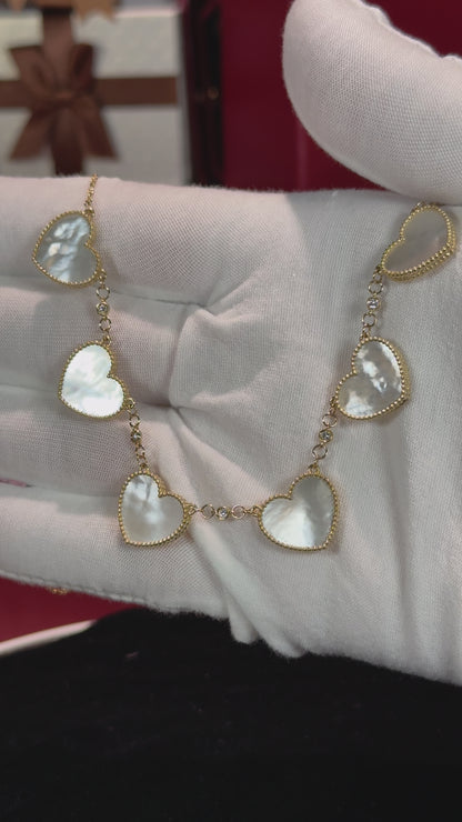 Van Cleef Inspired 14k Yellow Gold Mother of Pearl Heart Necklace