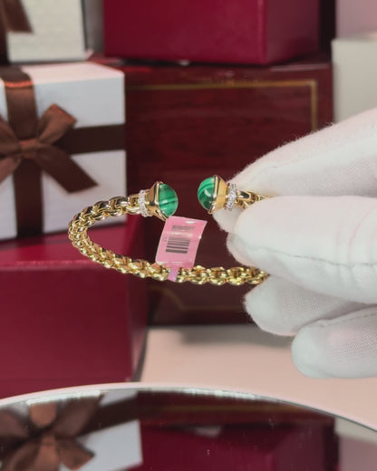 Malachite Open Cuff Yellow Gold Bangle
