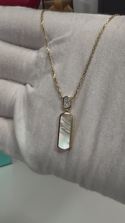 Dangling Mother of Pearl 14k Yellow Gold Necklace
