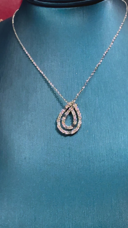 Concentric Teardrop Diamond Pendant 14k White Gold Necklace