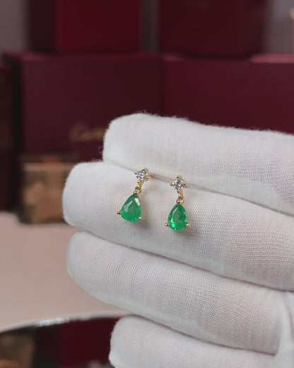 14k Yellow Gold Emerald Diamond Earrings
