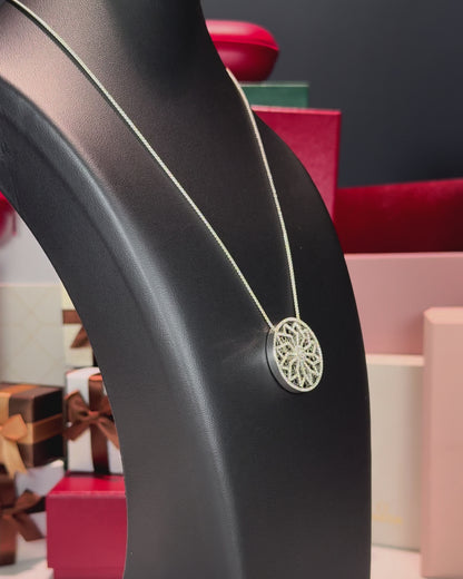 14k White Gold Rotating Ninja Star Diamond Pendant Necklace