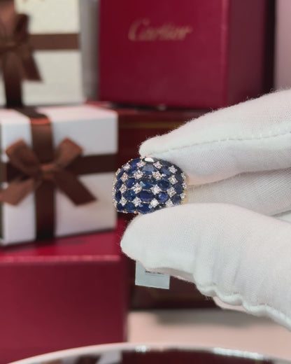 14k Yellow Gold Sapphire and Diamond Dome Ring