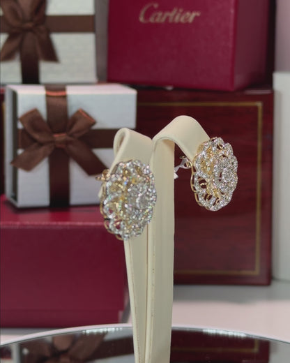 14k Yellow Gold Diamond Flower Earrings
