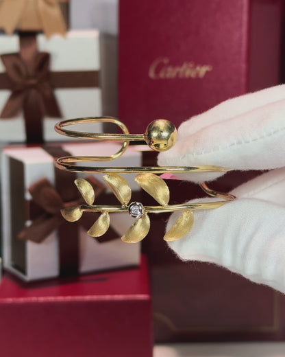 14k Yellow Gold Leaf Branch Wrap Bangle