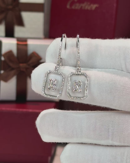 14k White Gold Glass Diamond Earring