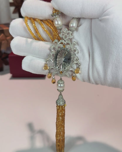14k White Gold Citrine Tassel Necklace
