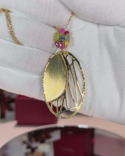 Colorful Sapphire 14k Yellow Gold Pendant Necklace