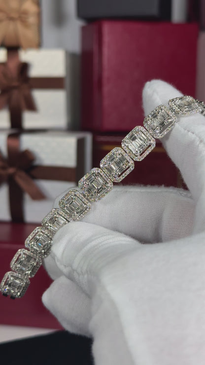 Square Halos 14k White Gold Diamond Bracelet