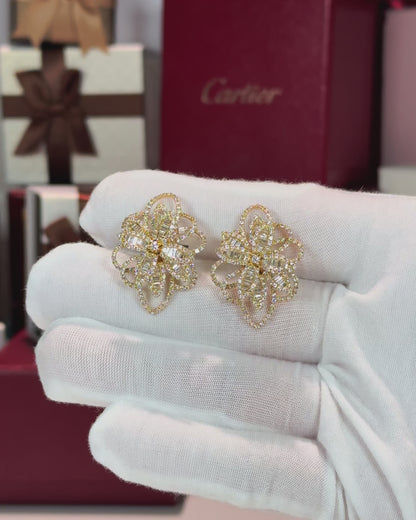 14k Yellow Gold Diamond Flower Earrings