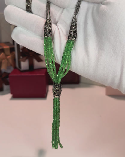 14k White Gold Emerald Tassel Necklace