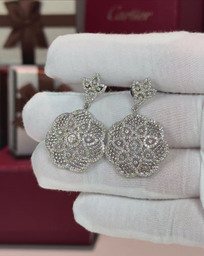 14k White Gold Flower Diamond Earrings