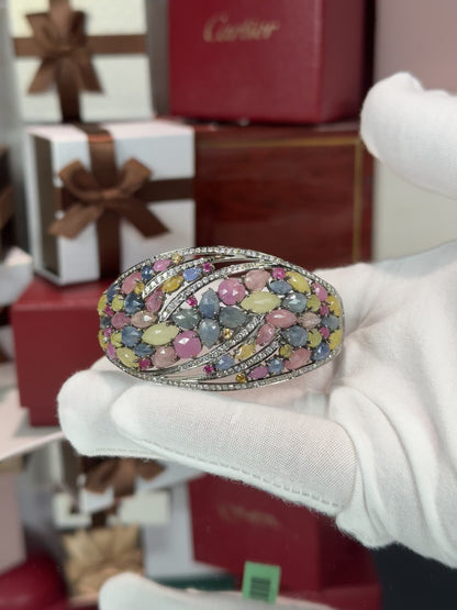 18k White Gold Assorted Color Stone Bangle