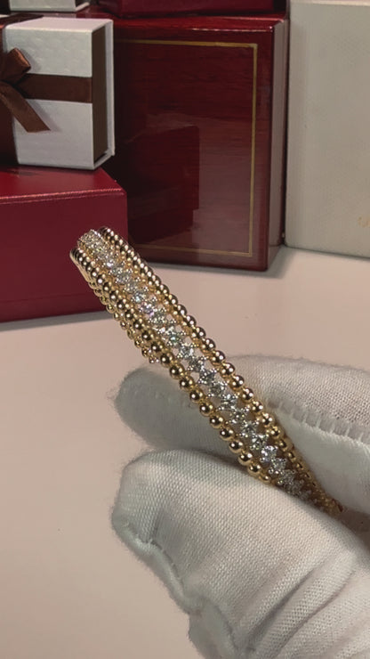Diamond and Gold Beads 14k Yellow Gold Bangle