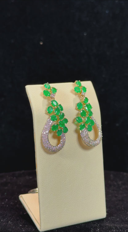 Floral Emerald and Diamond 14k Yellow Gold Earrings