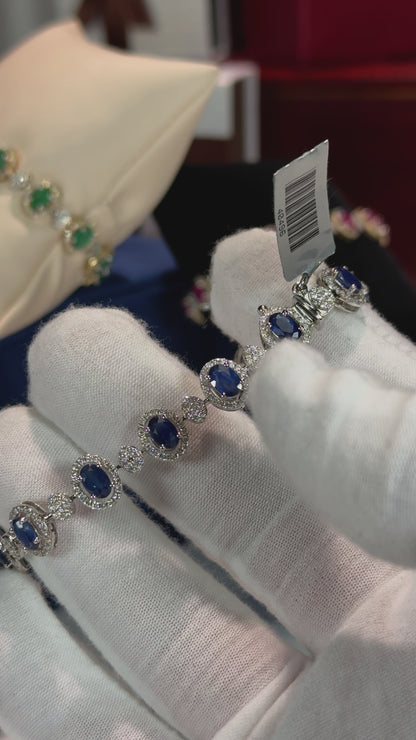 Sapphire and Diamond 14k White Gold Halo Bracelet