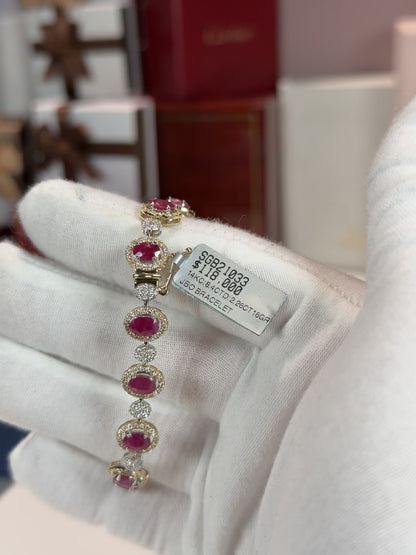 Ruby and Diamond 14k Yellow Gold Halo Bracelet