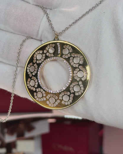 Filigree Donut Diamond Pandent Yellow Gold Necklae
