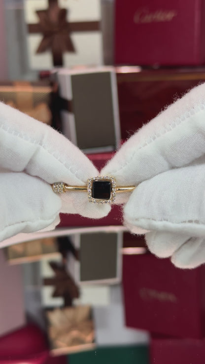 Color Stone Halo Diamond 14k Yellow Gold Bangle