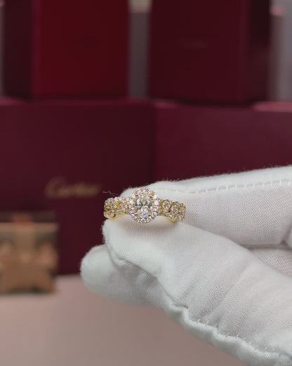 14k Yellow Gold Oval Diamond Halo Link Shank RIng