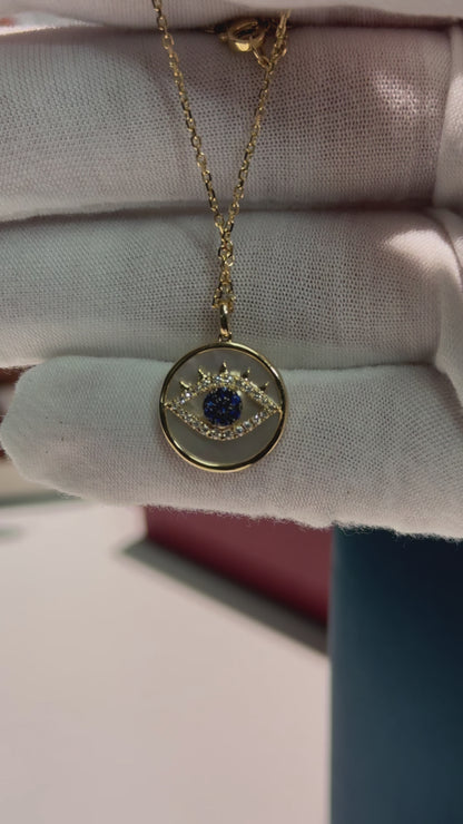 Mother of Pearl Eye 14k Yellow Gold Pendant Necklace