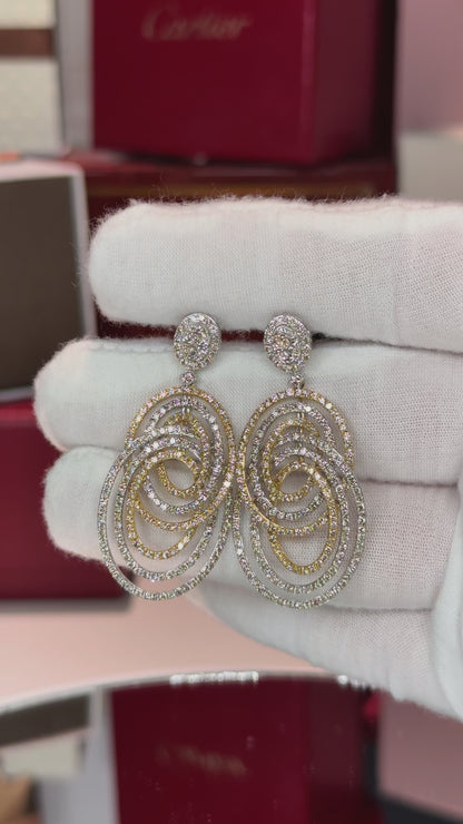 Dangling Diamond Rings Design 14k White Gold Earrings