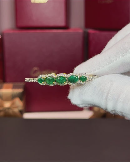 14k Yellow Gold Emerald and Diamond Open Bangle