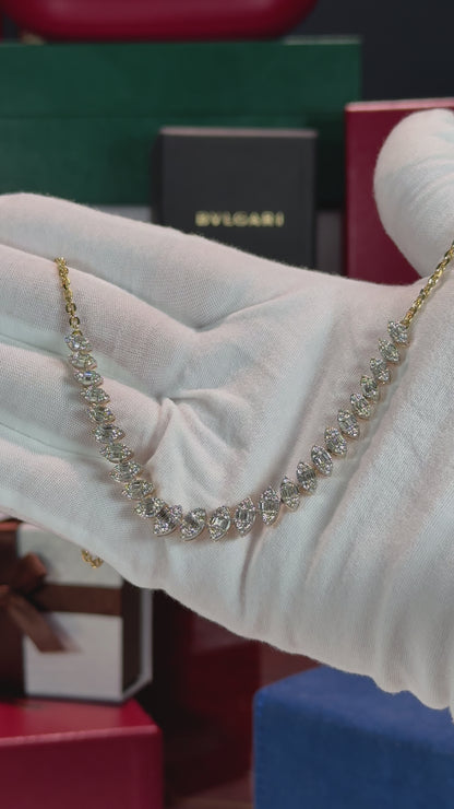 Marquise Design 14k Yellow Gold Diamond Necklace