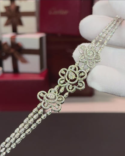 14k White Gold Diamond Flower Bracelet