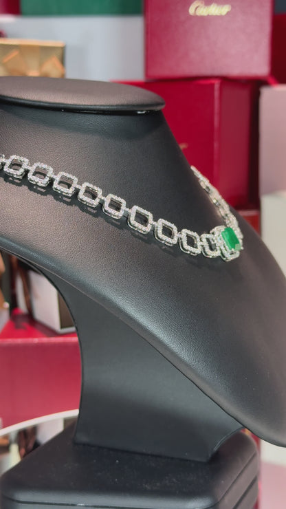 14k White Gold Emerald and Diamond Necklace