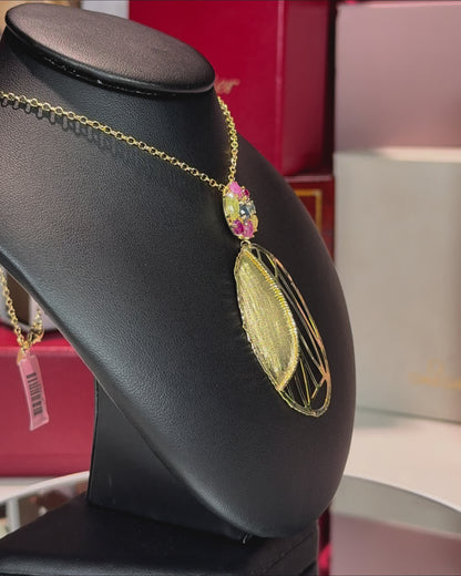 Colorful Sapphire 14k Yellow Gold Pendant Necklace