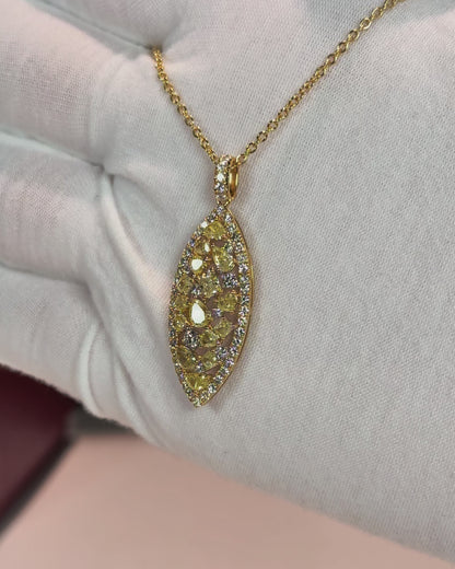 Marquise Design Yellow Diamond 14k Yellow Gold Pendant Necklace