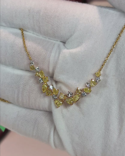 Cherry Blossom Design Yellow Diamond 14k Yellow Gold Necklace