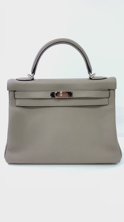 Hermes Kelly 32cm, Gray, Togo Leather, Paladium Hardware