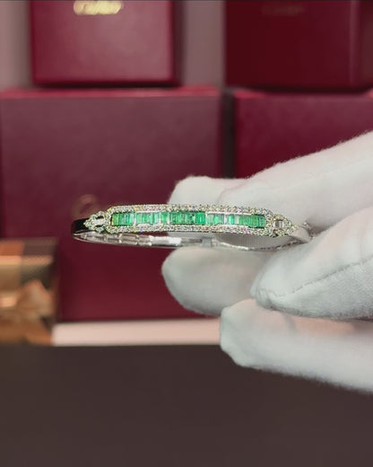 14k White Gold Emerald and Diamond Bangle